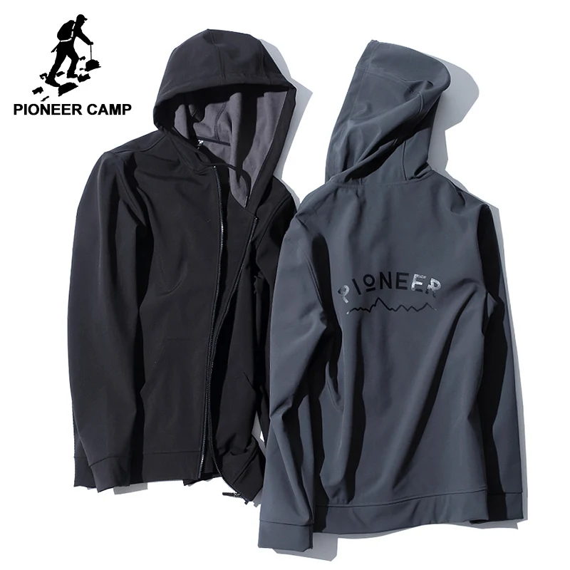 

Pioneer Camp Waterproof jacket men rain proof fleece warm hooded zipper black coat anorak male outwear for teen AJK701310