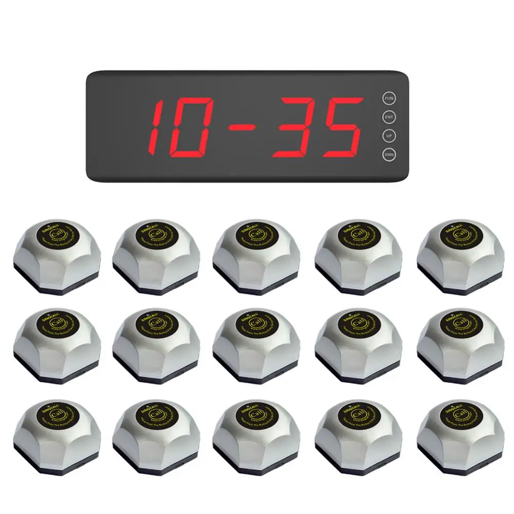 

SINGCALL Wireless Restaurant Calling Waiter System 1 screen fixed receiver, 15 guest pagers for Hotel,Cafe,wireless call bell