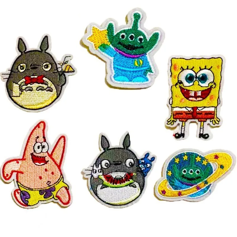 

Spongebob Starfish Anime Patches My Neighbor Totoro Iron On Appliques for Clothing Cartoon Aliens Badges Diy Coat Jeans Decor