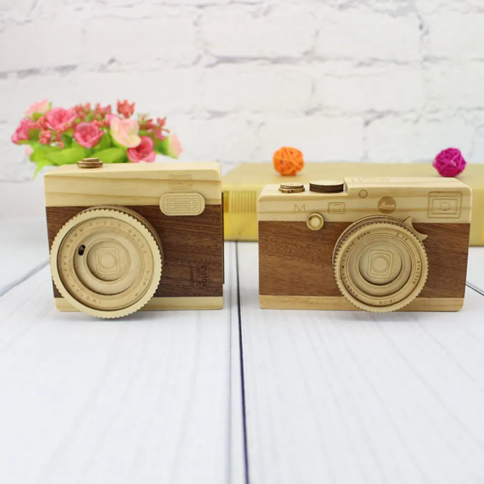 Engraved Wooden Music Box Musical Boxes Classic Camera Shape Clockwork Mechanism Sankyo Christmas Ornaments Gift | Дом и сад