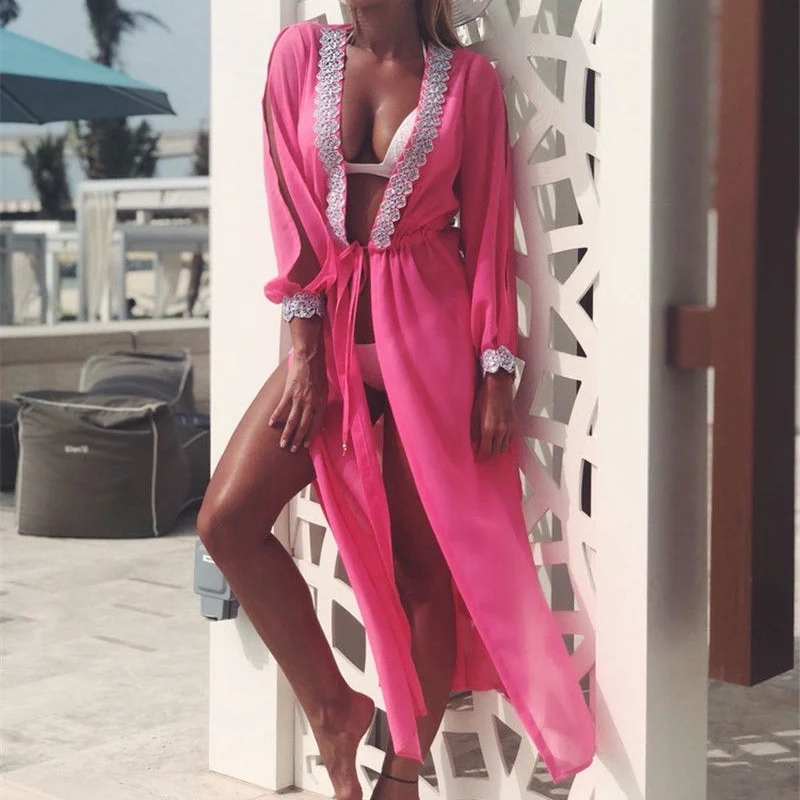 

New Women Chiffon Hooded Beach Long Maxi Dress Bikini Solid Cover up Bathing Suit Swimwear Beachwear