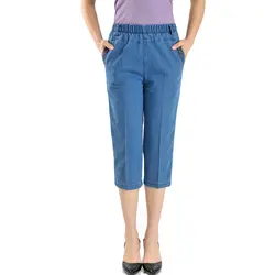 Повседневные джинсы Капри женские летние Для женщин теленок-Длина джинсовые штаны джинсы в винтажном стиле Высокая талия плюс Размеры