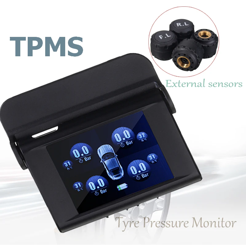 

TPMS Type Pressure Monitor System Power Auto Solar Energy Power 4 External Sensors Digital LCD Display Security Alarm
