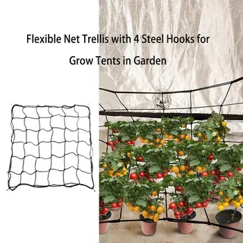 

Flexible Garden Elastic Nylon Trellis Netting with 4 Steel Hooks for Plant Bean Grow Climbing Fence Tents