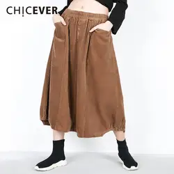 CHICEVER осень зима вельветовые юбки для женщин для эластичные Высокая талия Свободные Большой Размеры черный