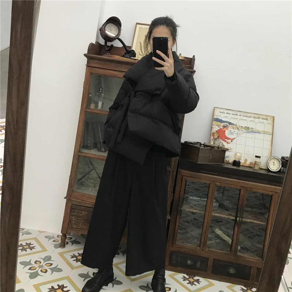 Automne Manches Black Femmes 2018 Qlzw Asymétrique Up down Dentelle D'hiver Down Et Wc40401m Chauve souris Veste Mode Japon Nouvelle Col Turn YvYwtR