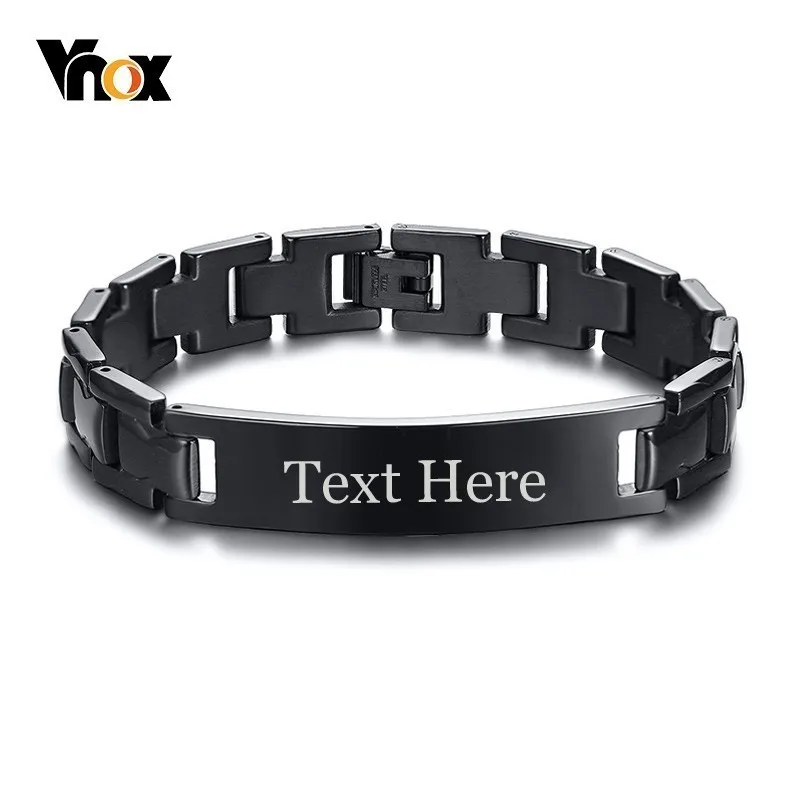 

Vnox Stainless Steel ID Bracelets for Men Woman Free Custom Engraving Name Love Logo Nameplate Chain pulseira 8.07 inch
