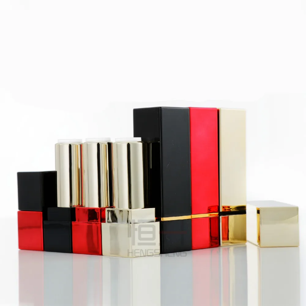 

100 pcs empty square lipstick tube 12.1mm red / gold / black