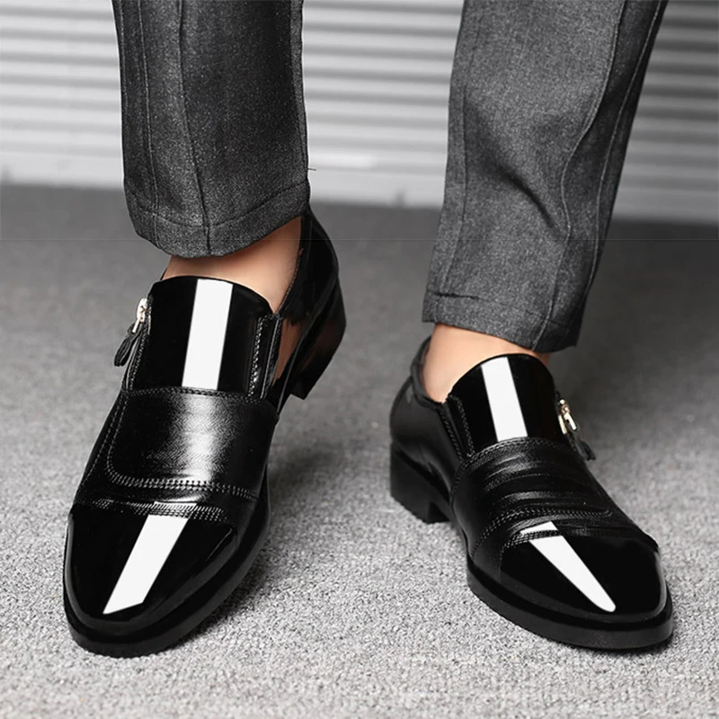 Mens Smart Casual Shoes Slip On Pointed Toe Office Business Formal Dress Black