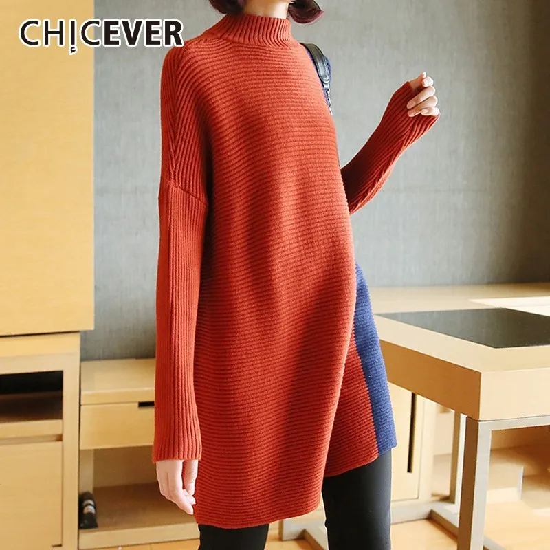 

CHICEVER Autumn Winter Hit Colors Women's Sweater Tops Female Half Turtleneck Long Sleeve Warm Sweaters Fashion Casual Clothes