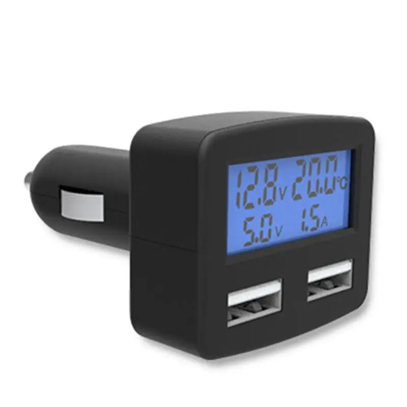 Автомобильное зарядное устройство с двойным USB ЖК дисплеем Цифровое для быстрой
