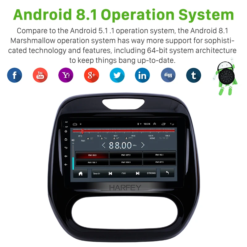 Автомагнитола Harfey 2DIN на Android радио аудио GPS мультимедийный плеер для Renault Captur CLIO