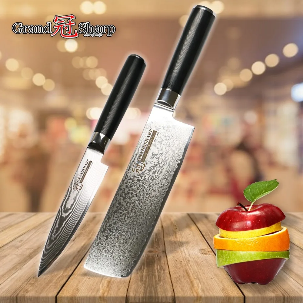 Kitchen Knife Set Nakiri Utility Knife Japanese Damascus Stainless Steel Chef Cleaver Vegetables Cooking Tools Sheath Protector