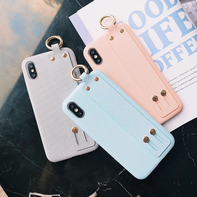 

Plain PU Leather Wrist Band Case For Iphone X XR XS Max Finger Ring Holder Cover For Iphone 6 6S 7 8 Plus Luxury KickStand Coque