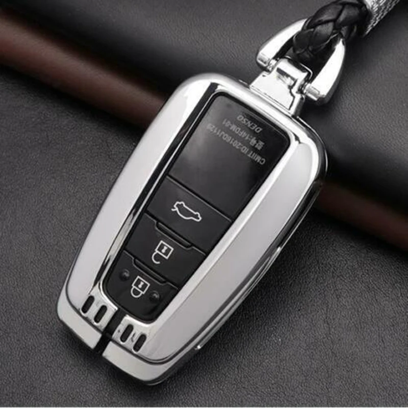 

1pc Silver Key Case Car Smart Key Cover Trim Zinc Alloy Protective Sleeve High Quality Accessory Suitable For Toyota RAV4 2019