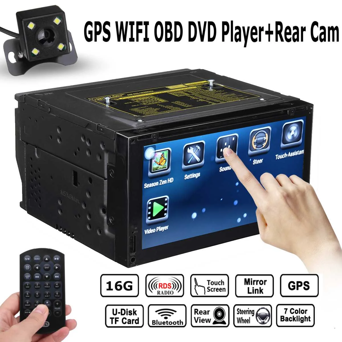 

7'' 2 Din Android 6.0 Car bluetooth WIFI 16G DVD Player GPS OBD+Rear Camera + US/EU/AU map