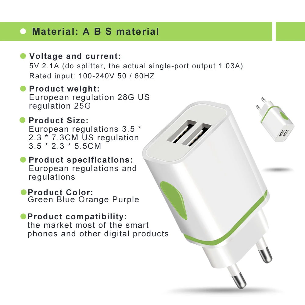 Olaf 5V/2.1A EU/US Led 2 порта USB быстрое зарядное устройство для Iphone Samsung Xiomi Huawei EU вилка