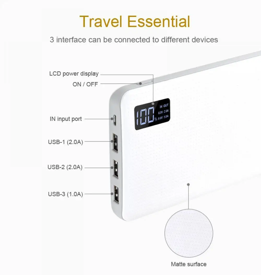 HOCO 30000 mAh power Bank 3USB портативная внешняя Мобильная батарея зарядное устройство