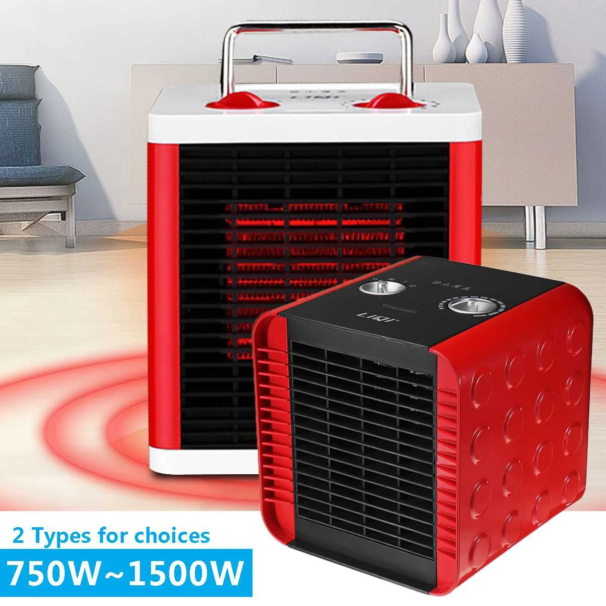

PTC Portable Heating Electric Heater 750W/1500W Warm Air Winter Warmer Home Office Mini Cold Radiator Machine Adjustable Fast