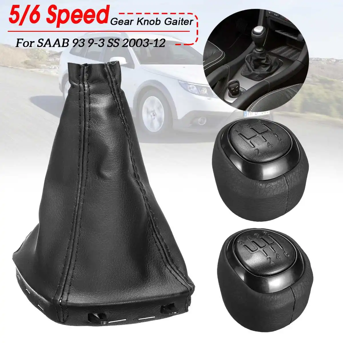 Najtaniej 5 6 prędkość samochodu gałka zmiany biegów PU Leather gauss osłona buta dźwignia zmiany biegów dla SAAB 93 9 3 SS 2003 2012