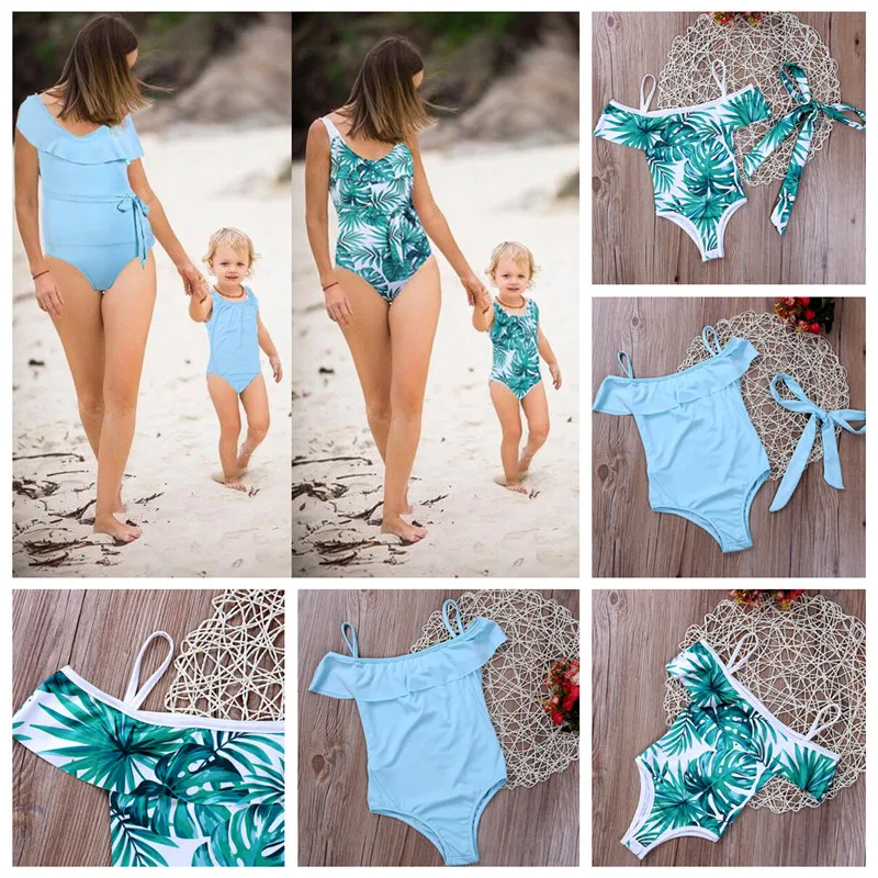 

PUDCOCO Family Matching Women Kids Girls Swimsuit Mother Daughter Bikini Swimwear Outfit