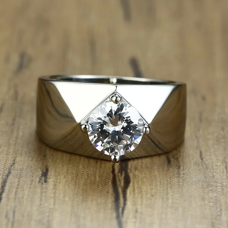 

Vnox Solitary Ring for Men Stainless Steel with AAA CZ Stone Wedding Band Luxury Male Jewels