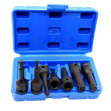 Сплайн воздействие гнездо бит 7 шт набор M5 M6 M7 M8 M10 M12 M14 CR-MO 3/8in квадратного привода трещотка бит розетка электрическая отвертка 60 мм Длина