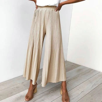 

2019 Fashion Wide Leg Pants Women Elastic High Waist Pant Loose Bell Dance Pants Solid Black Summer Pantalon Femme