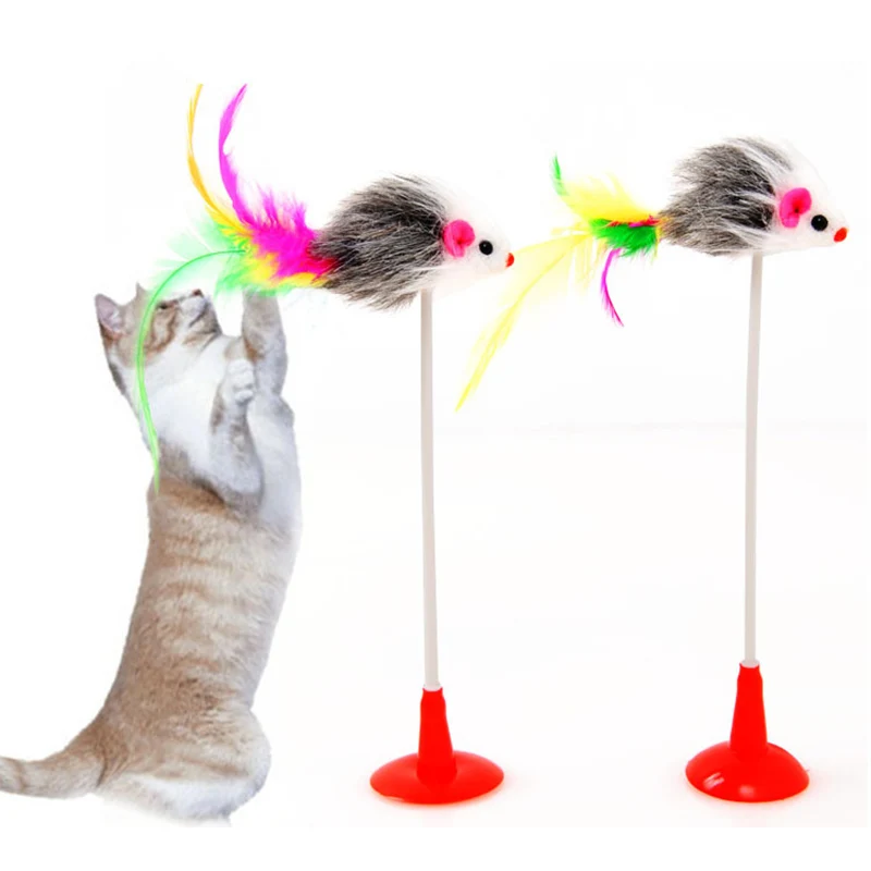 

Hot 1pc New False Mouse Sucker Interactive Toy Colorful Plush Funny Spring Feather Elastic Cat Pet Toy