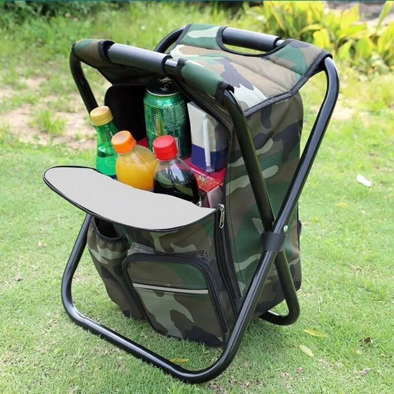 BMDT-Portable Camping Folding Backpack Chair Double Oxford Cloth Refrigerated Bag Camouflage Fishing Chair