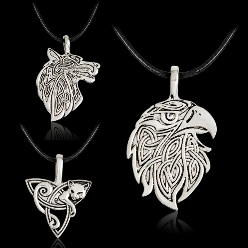 

Triquetra Unique Graceful Teen 1PC Irish Celtics Talisman Knot Eagle Animal Pirate Pendant Amulet Necklace Adjustable Fox Wolf