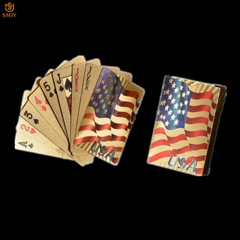 

1 Set Colored USA Flag Design Gold Foil Plastic Playing Cards Waterproof Frosting Poker Card Pokerstar Board Game