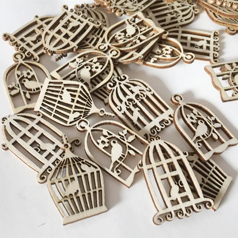 

50 Pcs Wooden Hanging Plaque Birdcage DIY Pendant Household Wall Album Wooden Decorative Accessories