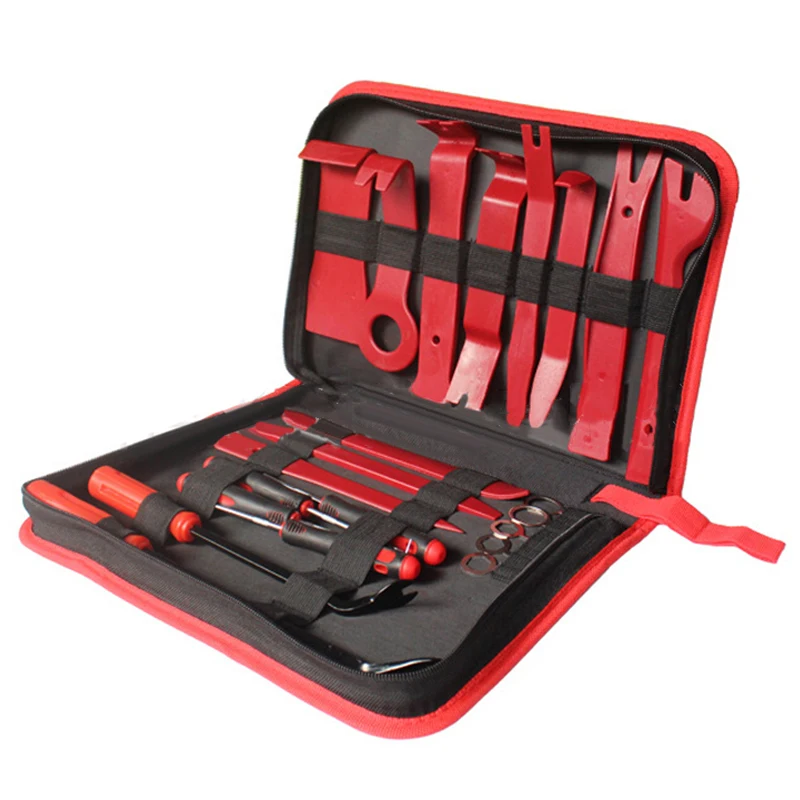 

22pcs Set Car Metal Plastic Trim Removal Tool Audio Door Panel Open Molding Set Kit Pouch Pry Tool Auto Interior Hand Tools