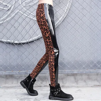 

#5506 Spring Autumn Thick Leopard Print Spliced Suede Pu Leggings Women Slim High Waist Pencil Pants Faux Leather Pants Hip Hop