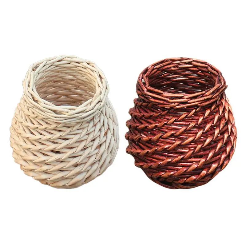 

Wicker Unique Cosmetics Storage Basket Desktop Finishing Woven Steamed Willow Handmade Stationery Pen Holder Household Red Brown