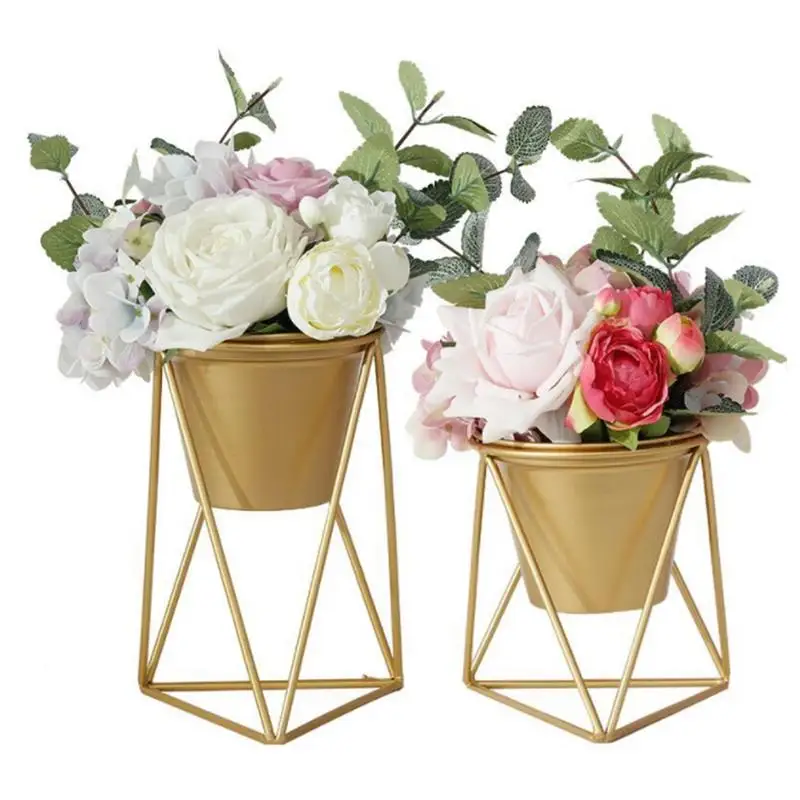 

2019 New Simulative Flower Set Nordic Style Home Wrought Iron Vase Golden Flower Stand Fake Floral Decoration