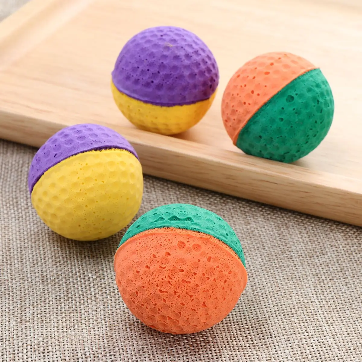 

4pcs Cute Latex Ball Sponge Colorful Pet Toys Sponge Balls Kitty Kitten Cat Catcher Toys (Random Color)