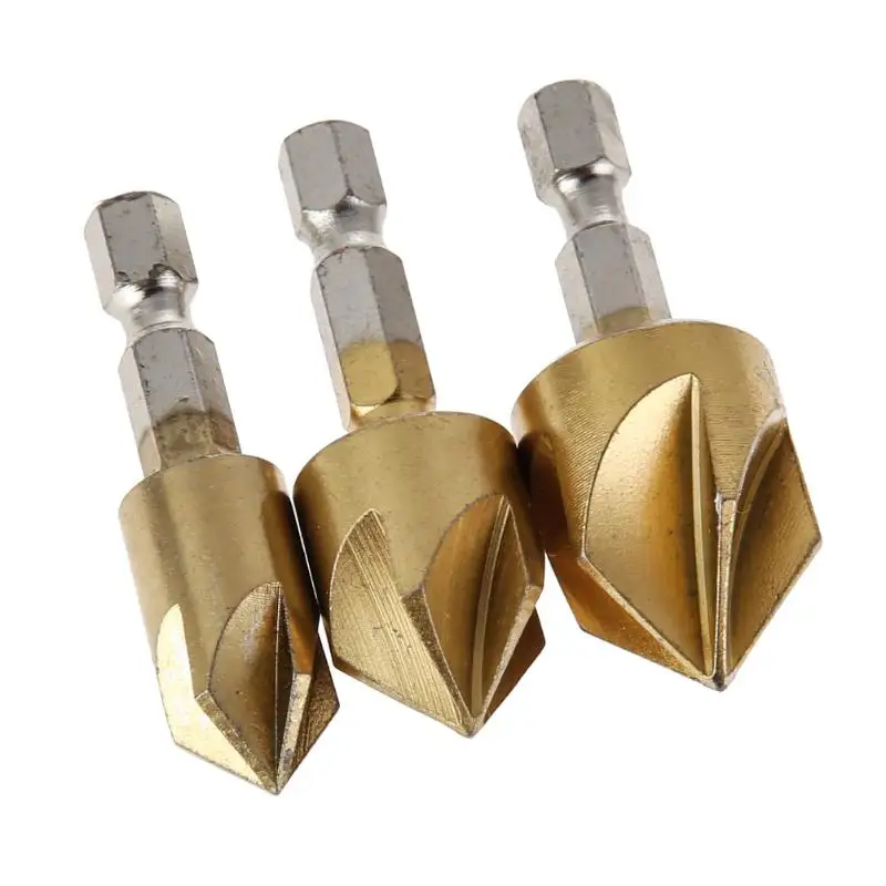 Комплект из 3 предметов 5 Флейта фаски Зенковка 1/4 &quotшестигранный хвостовик HSS