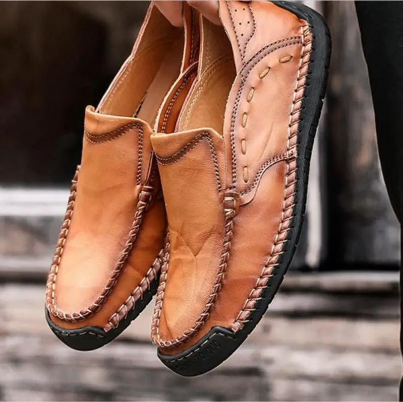 

Men casual flats shoes leather male man slip on plus size macvise shoe breathable zapatos de hombres personlizar zapatos D01049