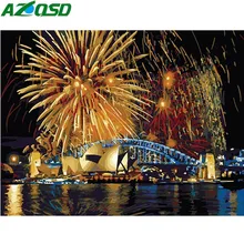 AZQSD, масляная краска, фейерверк, краска по номерам, речная краска, холст, картина, сделай сам, Ночной пейзаж, ручная краска, ed, современная, K084