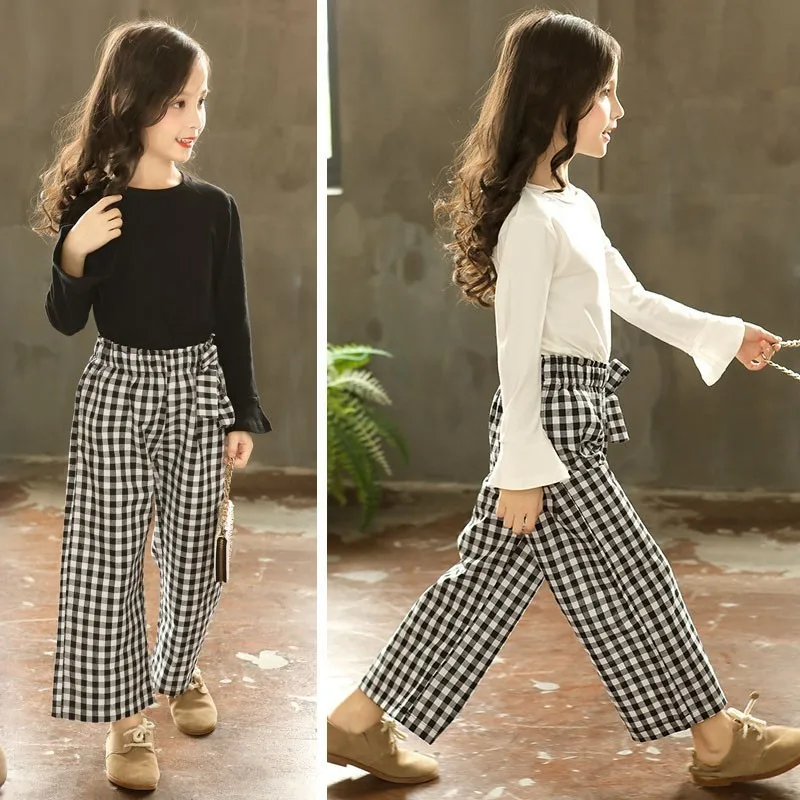 

Kids Teen Clothing Children Clothing Sets Girls Spring Autumn Girls Long Sleeve T Shirts Tops + Plaid Pants 2 Pcs set