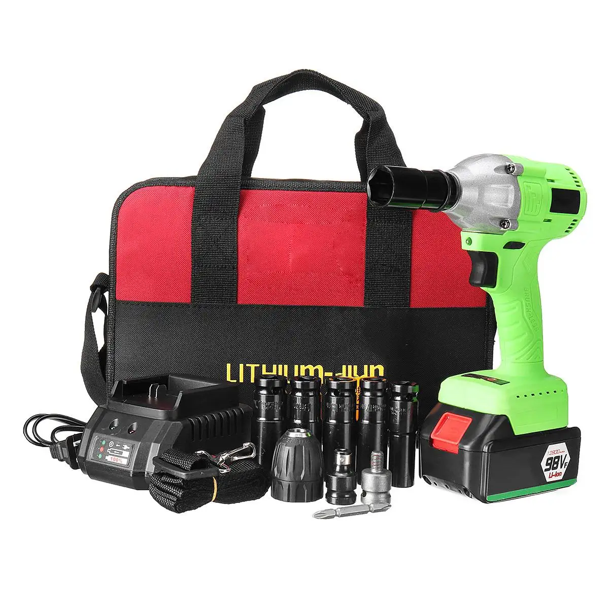 

Electric Impact Wrench 98/128/168/188VF Electric Brushless Li-Ion Battery Wrench 10mm Chuk With Box Cordless Speed Control Power