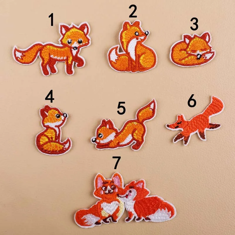 

lovely cartoon fox embroidered iron on patch, cartoon animal fabric badge, kids jacket backpack clothing patch DIY