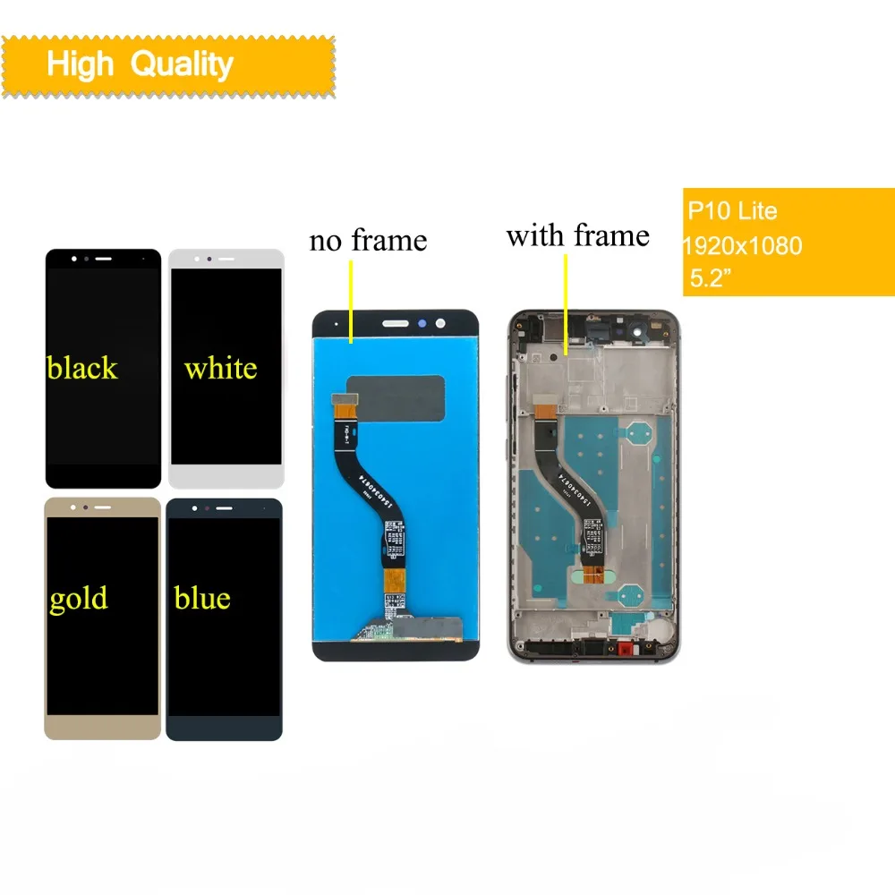 

10Pcs/lot For Huawei P10 Lite LCD Display Touch Screen Digitizer LCD With Frame P10Lite Screen WAS LX2J LX2 LX1A L03T LX3 LCD