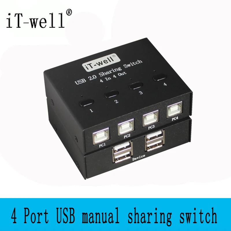 

iT-well USB Manual Sharing Switch Selectors KVM Switches 4Ports HUB For Flash Printer keyboard mous P4 PC Share 4 USB device