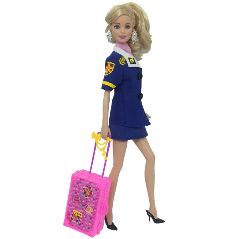 

3D Train Suitcase Luggage Travel Fashion Doll Accessories Plastic Furniture Kids Toys Play House For Doll Girls Best Gift