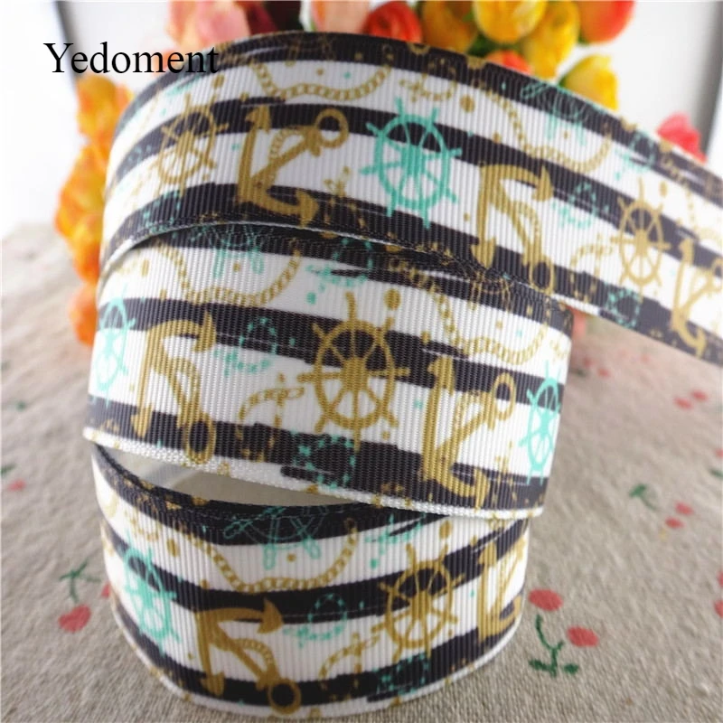 

18042701, 1" 25mm 10 yards/lot anchor printed grosgrain ribbons gift packaging DIY handmade materials