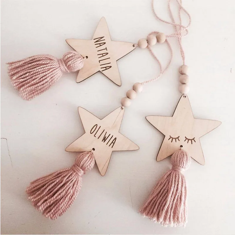 Nordic Стиль в форме симпатичной звезды деревянные бусины Tassel Pendant украшение