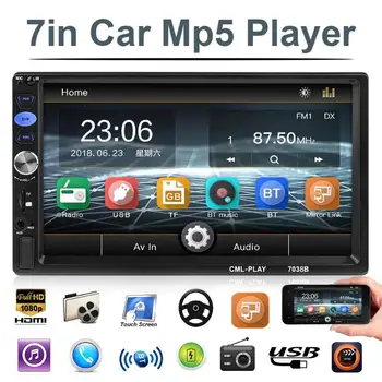 

7038B 2Din 7inch Car Stereo MP5 Player FM Radio Bluetooth USB Head Unit w/ Remote Control TF Card Slot AUX Audio Brake Reminder